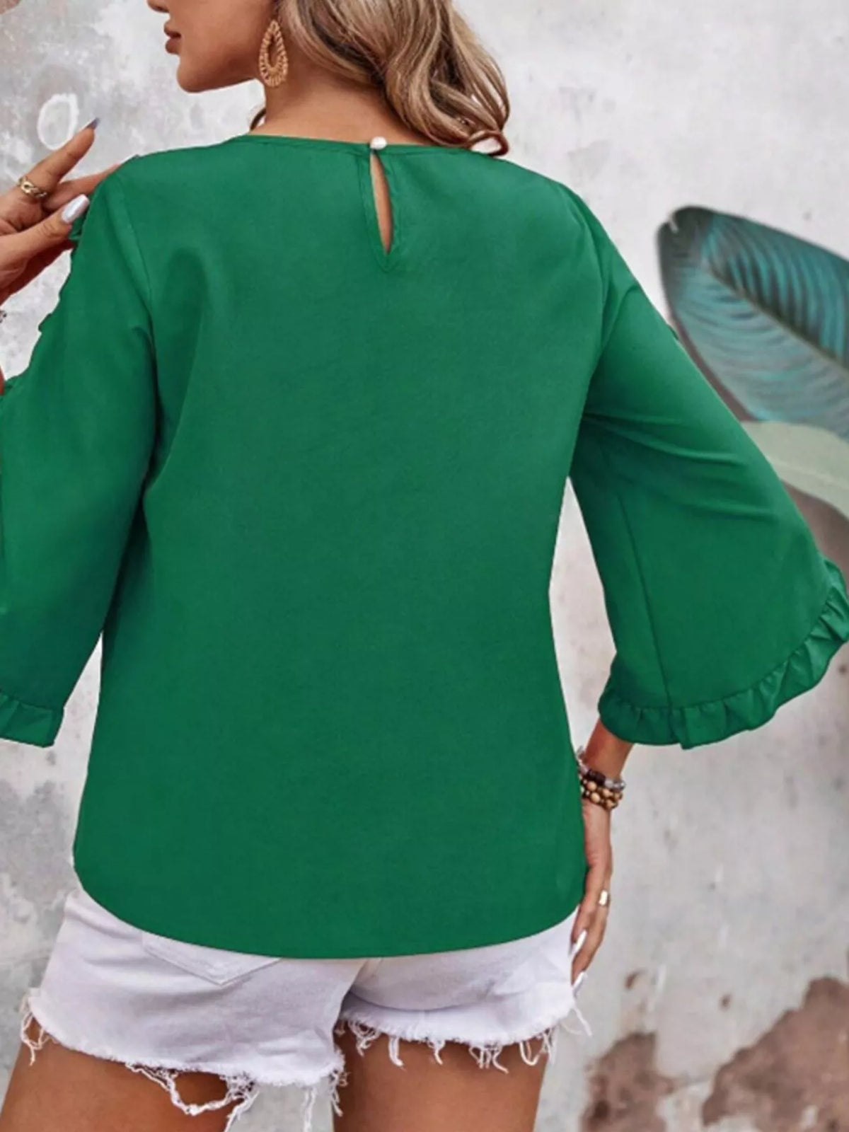 Ruffle Sleeve Solid Color Blouse (15)