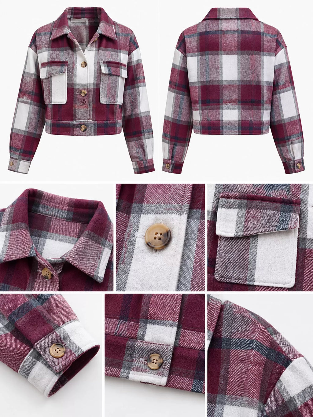 Plaid Button-front Cropped Jacket (32)