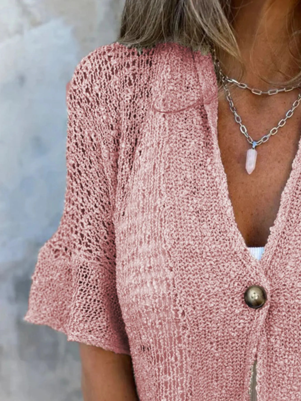 Full Size One Button Half Sleeve Cardigan Plus (18)