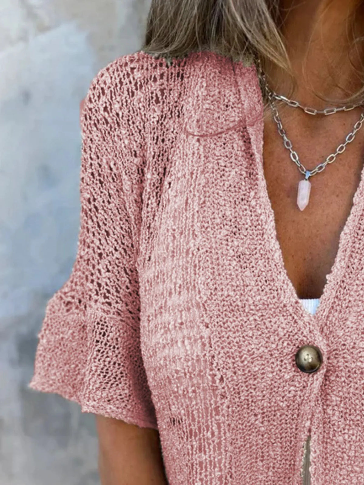Full Size One Button Half Sleeve Cardigan Plus (18)
