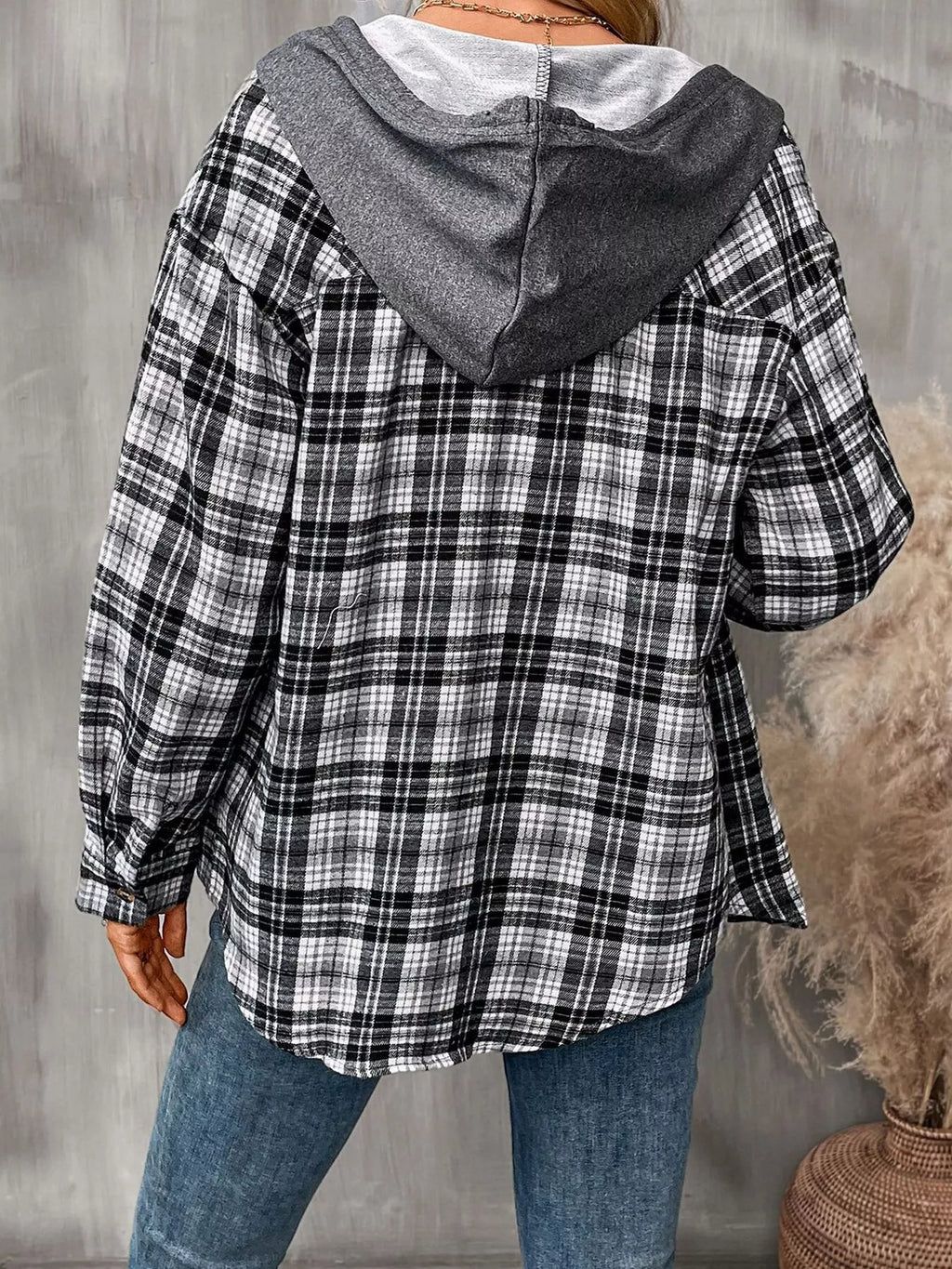 Hooded Plaid Button-up Shirt (6)