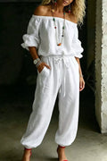 Full Size Off-shoulder Top Pants Set Plus