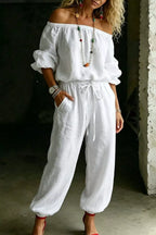 Full Size Off-shoulder Top Pants Set Plus