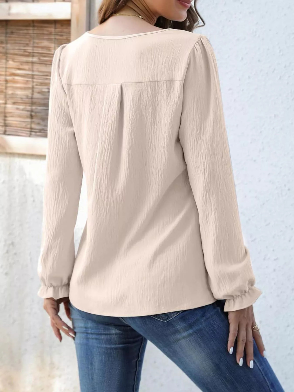 Notched Ruffle Cuff Blouse (8)