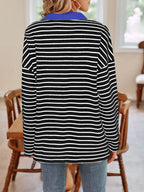 Striped Johnny Collar Long Sleeve T-shirt (21)