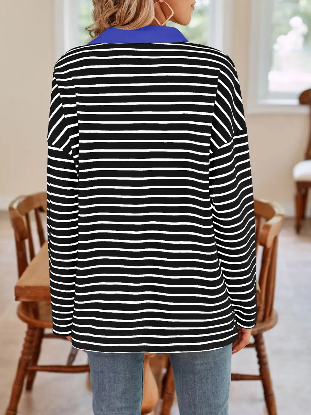 Striped Johnny Collar Long Sleeve T-shirt (21)