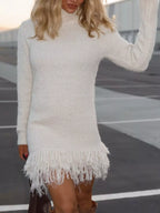 Fringe Turtleneck Long Sleeve Sweater Dress (2)
