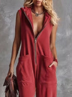 Sleeveless Hooded Zip-front Casual Jumpsuit (2)