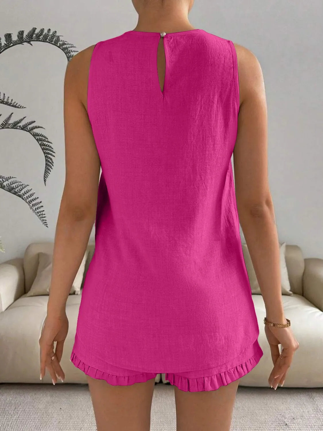 Lace Detail Round Neck Tank Shorts Set (23)