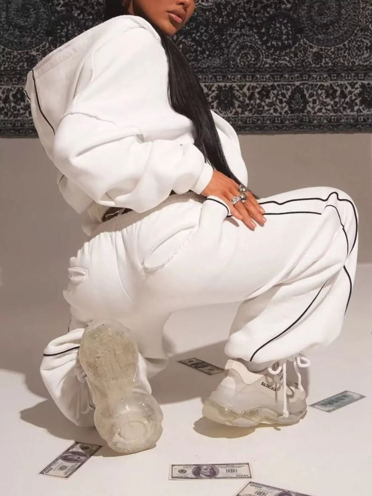 Cropped Zip-up Hoodie Wide-leg Sweatpants Lounge Set (4)