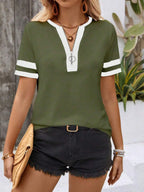 Striped Short Sleeve Half Zip Top (5)