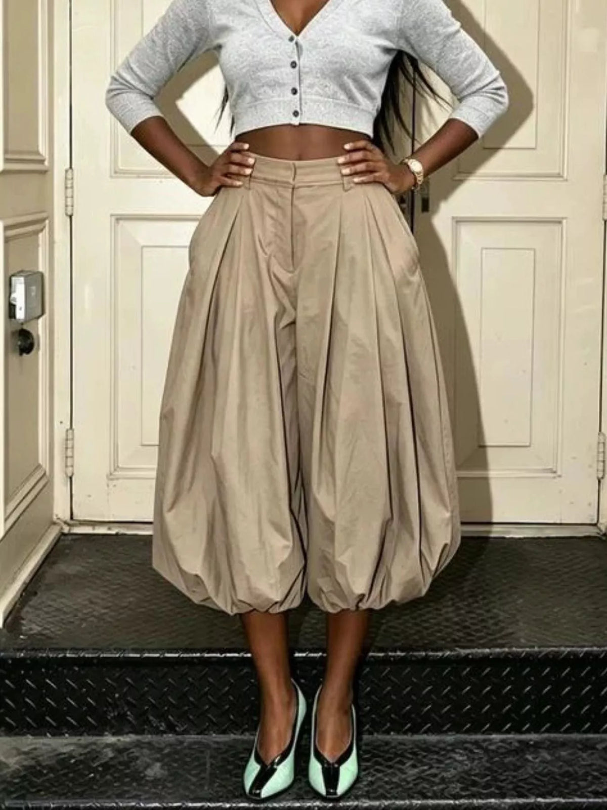 High-waisted Ruched Balloon Pants