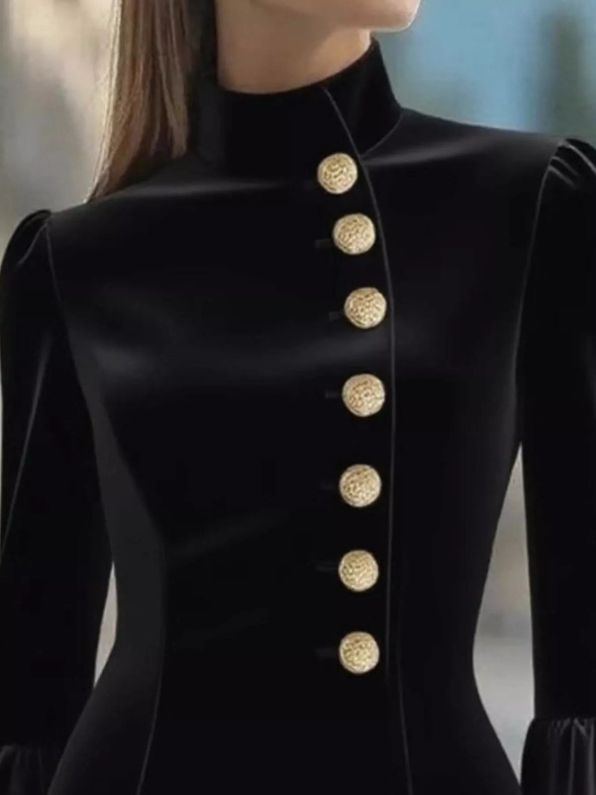 Bell Sleeve Mini Dress Front Button (2)