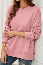 Round Neck Dropped Shoulder Slit Sweatshirt (11)