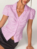Striped Collared Neck Short Sleeve Shirt (3)