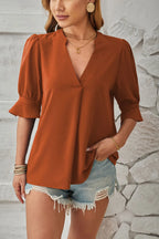 Notched Half Sleeve Blouse (4)