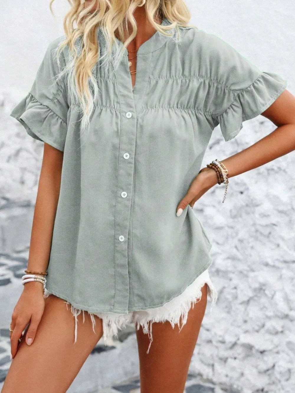 Button Down Ruffled Short Sleeve Shirt (21)