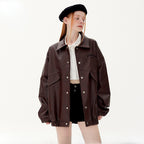 Leather Jacket Lapel Loose Retro Top photo 4