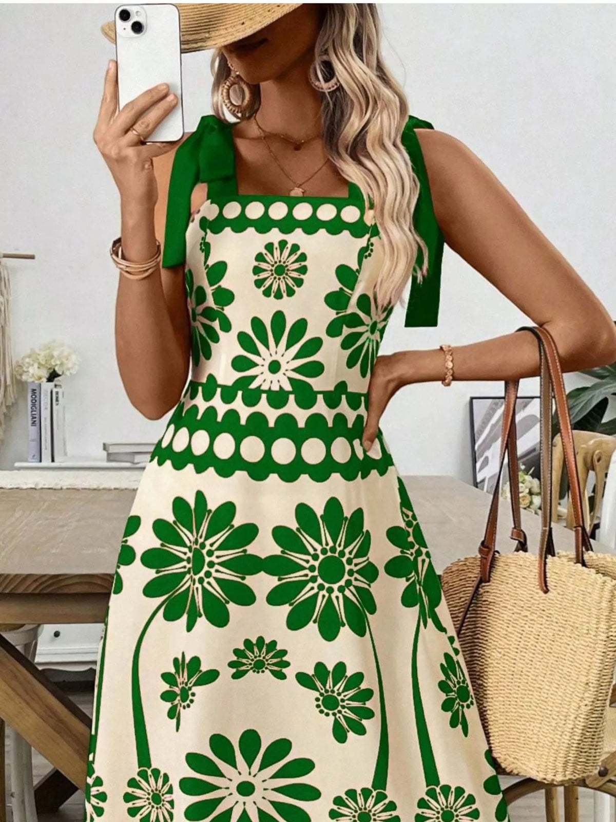 Floral Print Tie-shoulder Midi Dress (10)
