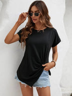 Asymmetric Hem Round Neck T-shirt (2)