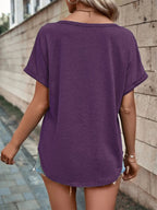 Full Size Decor Button Short Sleeve T-shirt Plus (20)