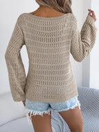 Openwork Boat Neck Long Sleeve Knit Cover Up (18)