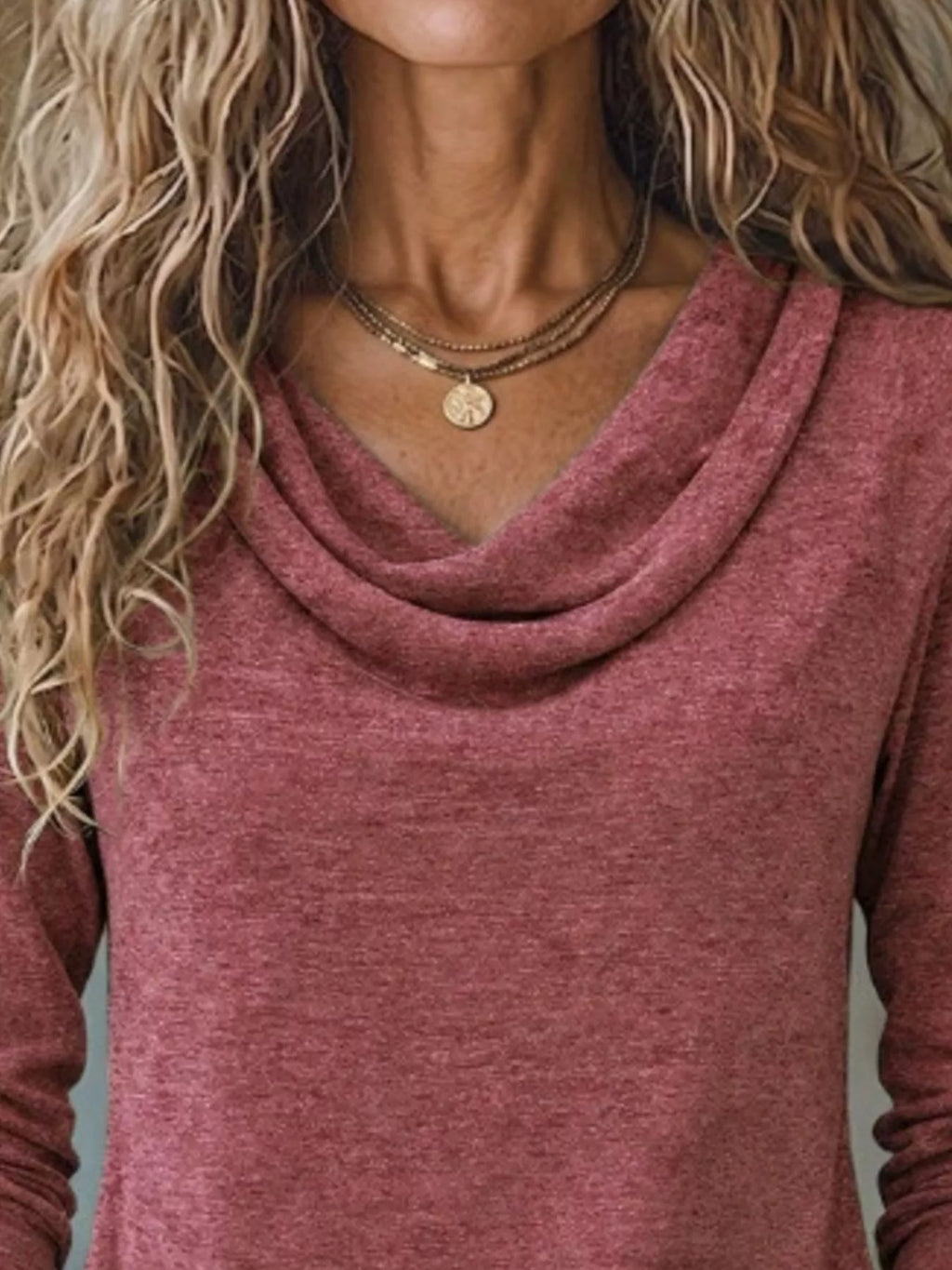 Cowl Neck Long Sleeve T-shirt (8)