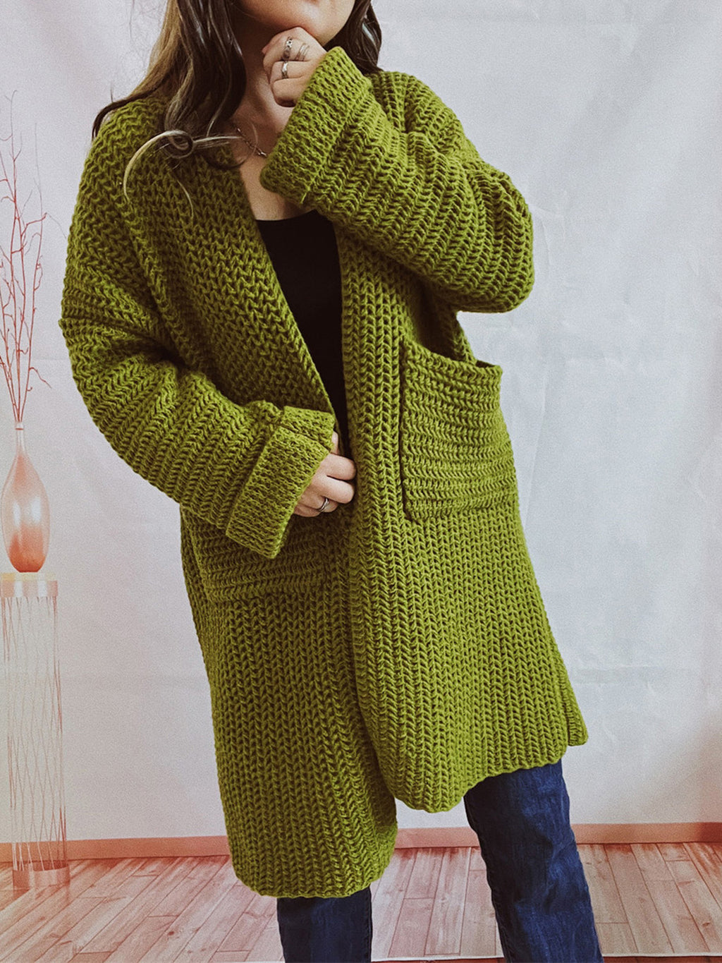 Open Front Long Sleeve Cardigan Pockets (6)