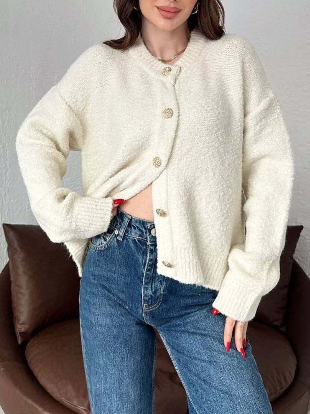 Button-up Drop Shoulder Cardigan