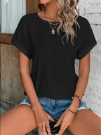 Eyelet Round Neck Short Sleeve T-shirt (6)