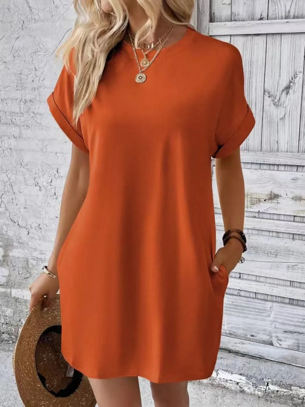 Short Sleeve Mini Tee Dress Pockets (3)