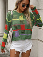 Openwork Block Round Neck Sweater (6)