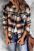 Plaid Button Front Shirt Jacket Breast Pockets (10)