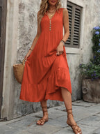 Decorative Button Notched Sleeveless Dress (2)
