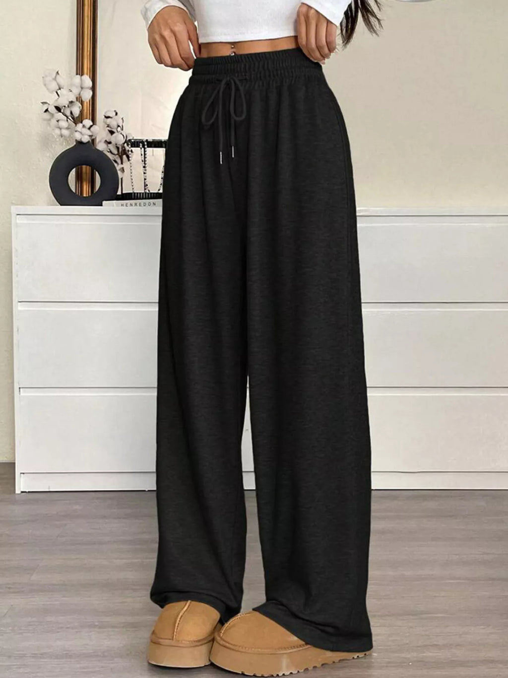 High-waisted Wide-leg Pants Drawstring (2)