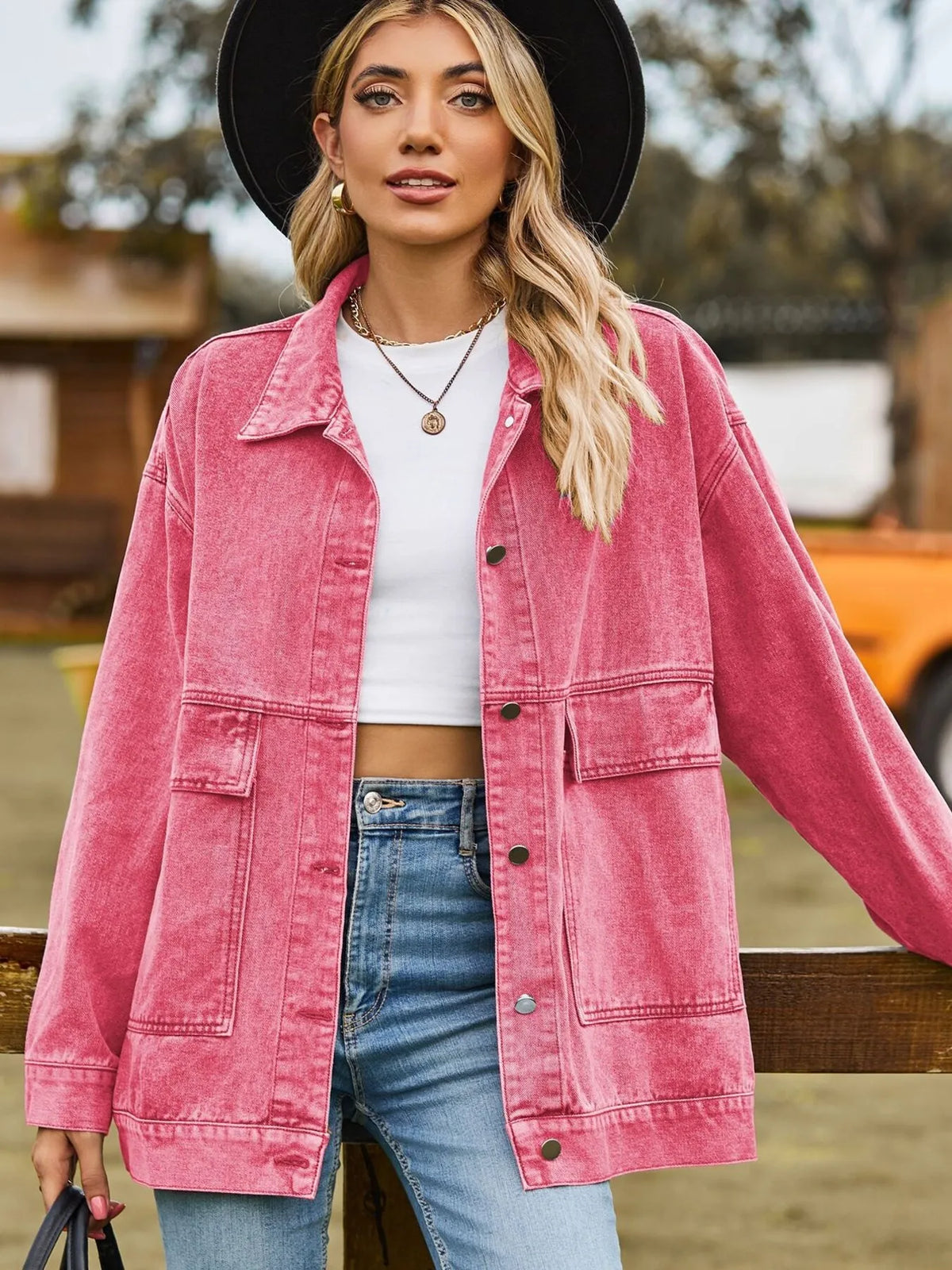 Oversized Button Up Denim Jacket Hood (5)