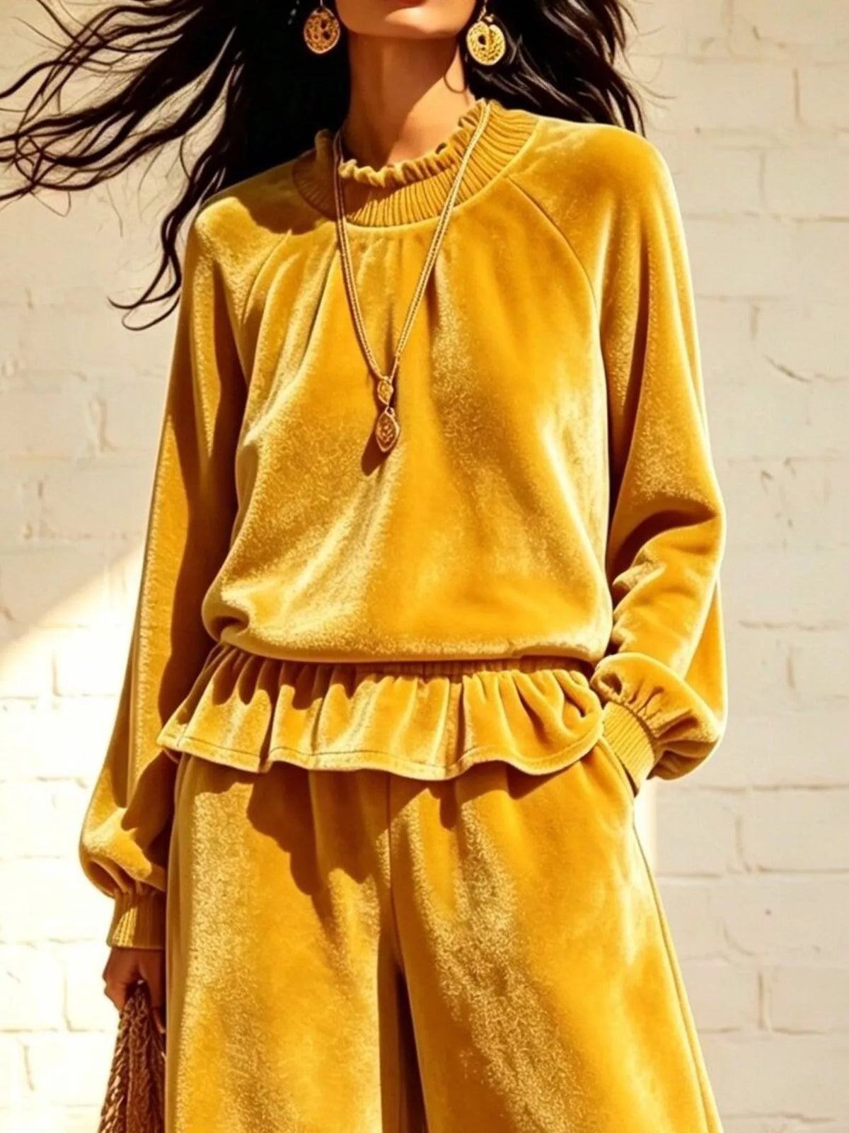 Velvet Peplum Top Wide-leg Pants Set (5)