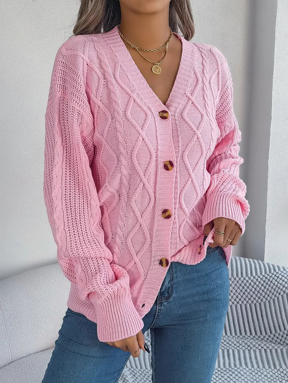 Cable-knit Long Sleeve Cardigan (3)