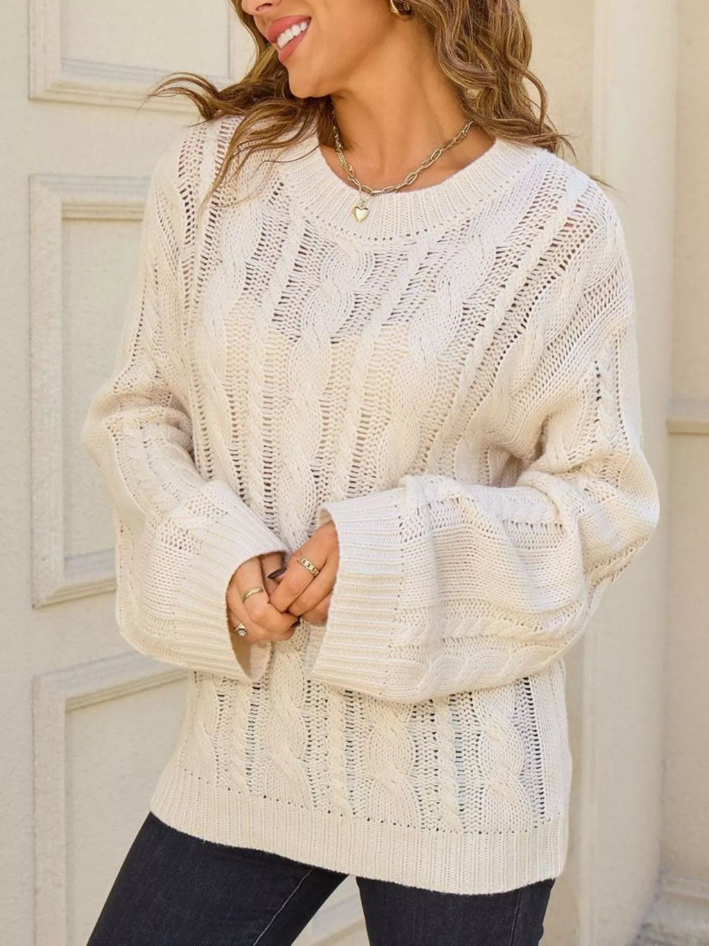 Cable Knit Long Sleeve Sweater (20)