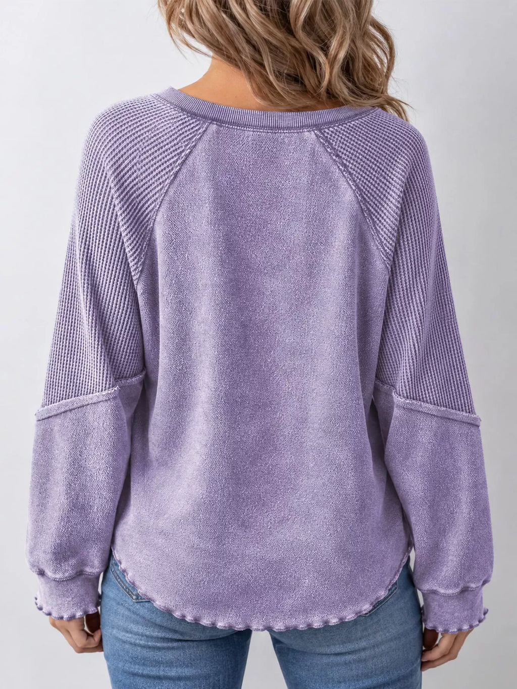 Waffle Knit Raglan Sleeve Sweatshirt (18)