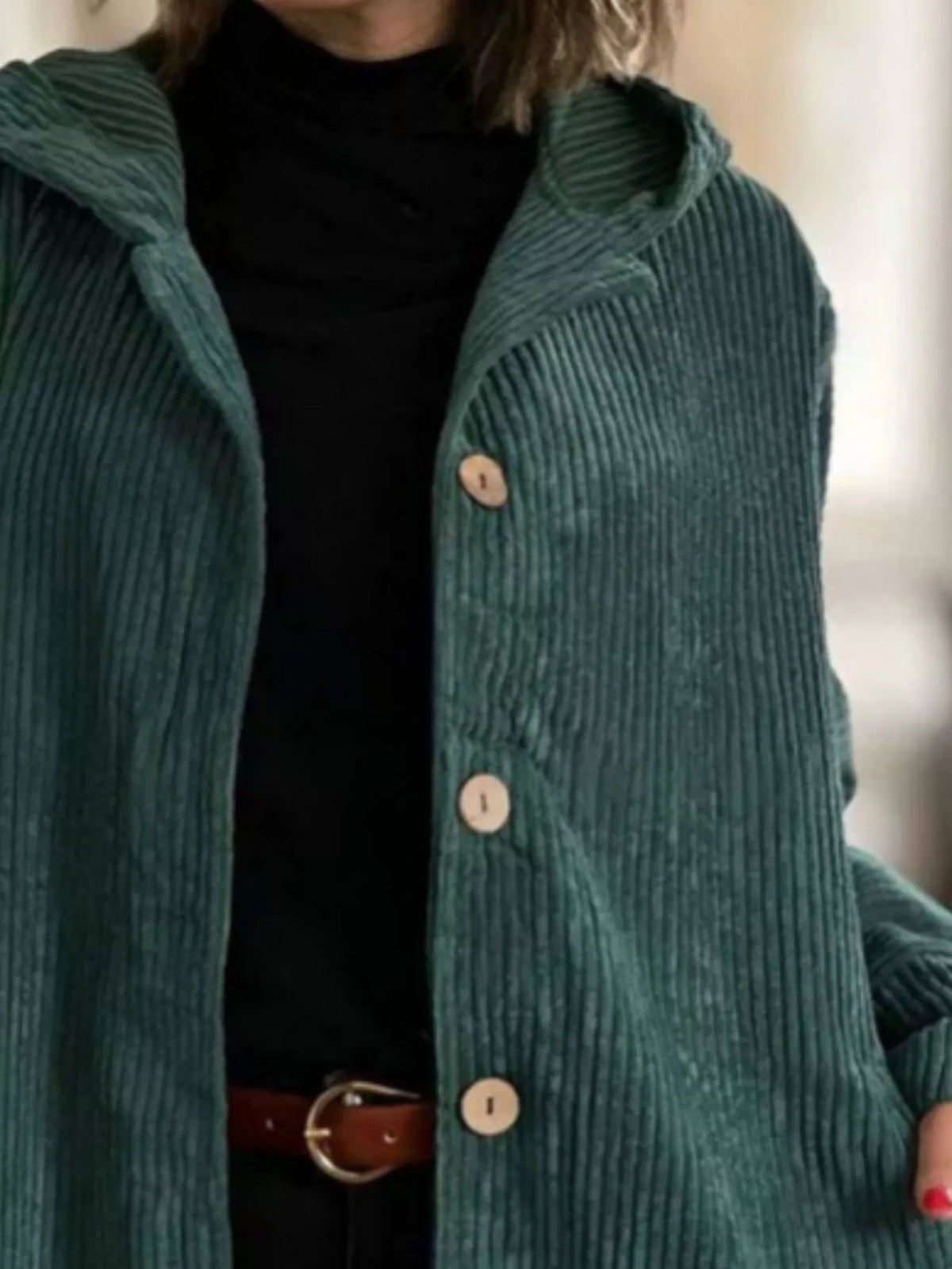 Full Size Corduroy Button Up Hooded Jacket Plus (2)