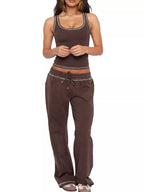 Scoop Neck Tank Top Drawstring Pants Set (17)