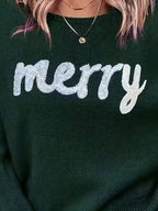 Merry Round Neck Dropped Shoulder Christmas Sweater (12)