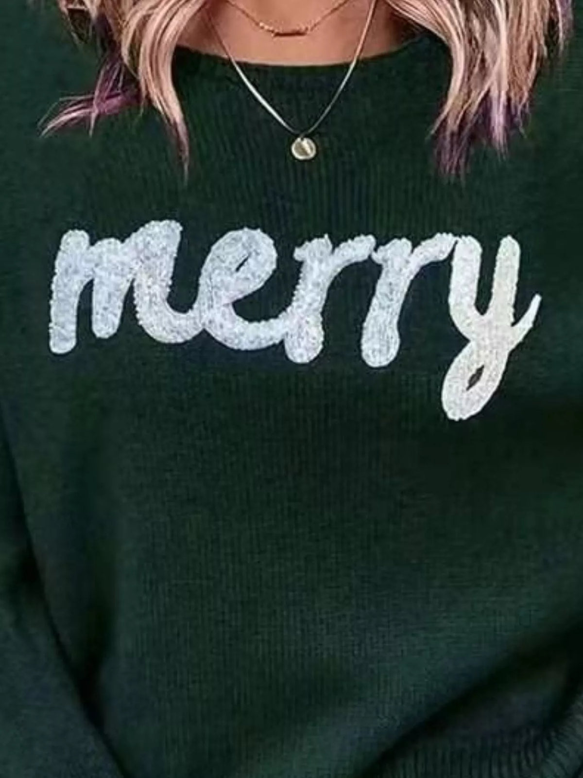 Merry Round Neck Dropped Shoulder Christmas Sweater (12)