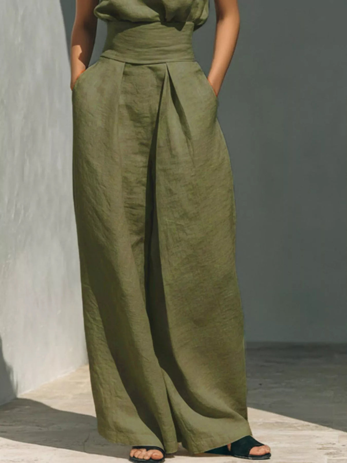 Full Size Turtleneck Sleeveless Top Wide Leg Pants Set Plus (18)