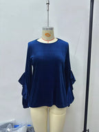 Velvet Round Neck Ruffle Sleeve Top (11)