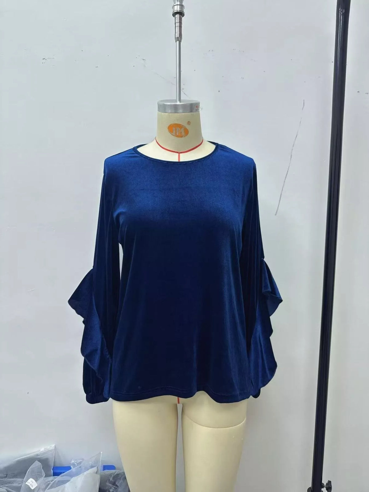 Velvet Round Neck Ruffle Sleeve Top (11)