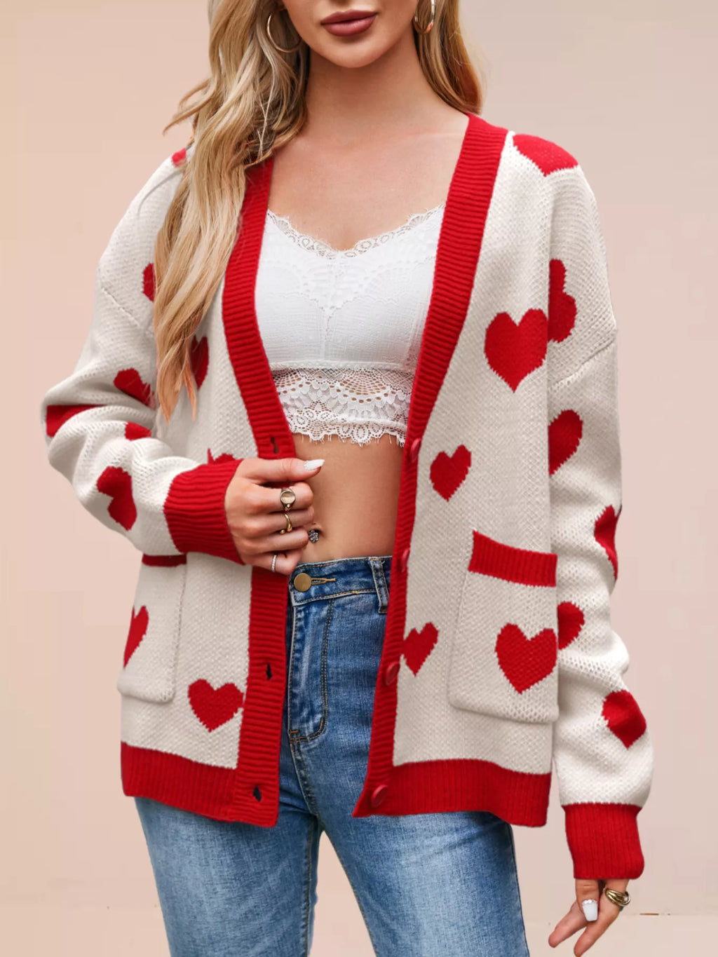 Heart Pattern Button-up Knit Cardigan (8)