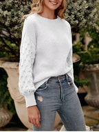 Textured Sleeve Round Neck Sweater (4)
