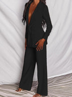 Full Size One Button Blazer Wide-leg Pants Set Plus (7)